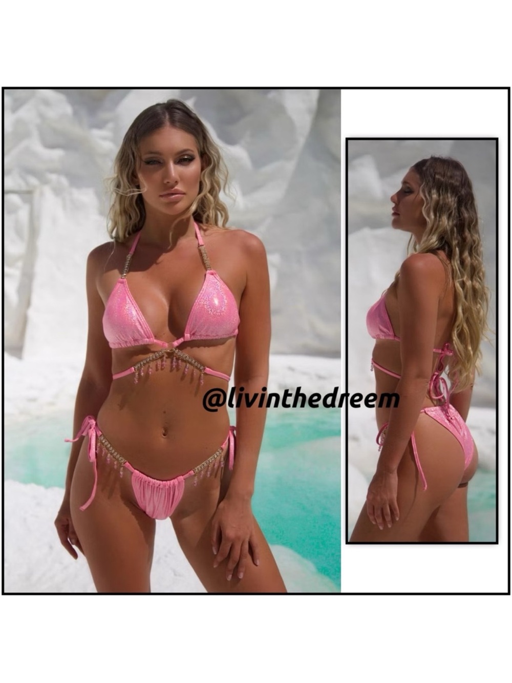 MODA MINX Pink Metallic Triangle Bikini Set NWT